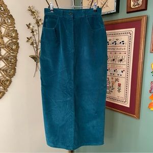 Vintage Woolrich Teal Corduroy Midi High Rise Skirt